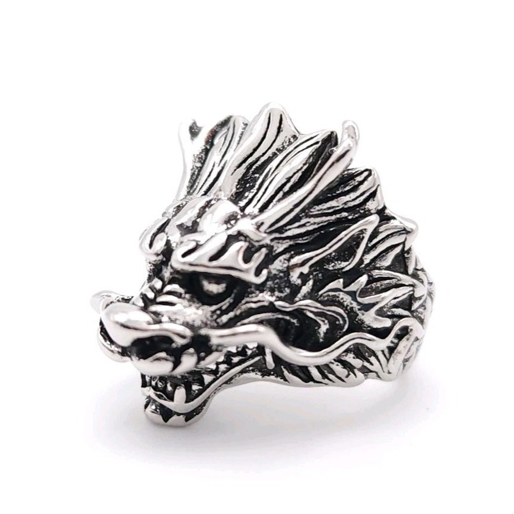 Gothic Dragon Head Ring Silver Plated Adjustable Fantasy Unisex Jewelry‎